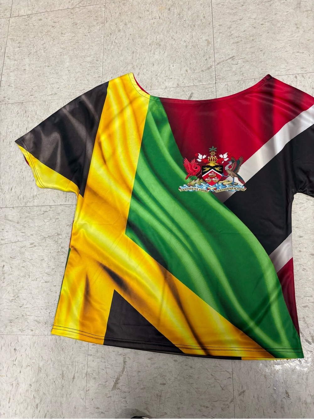 Flag Print Short Sleeve Top with Crest Detail - Green, Yellow, Red, Black